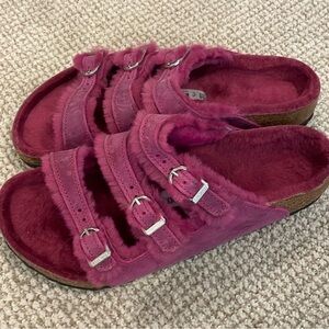 Birkenstocks shearling Lined Fuchsia  Sandals